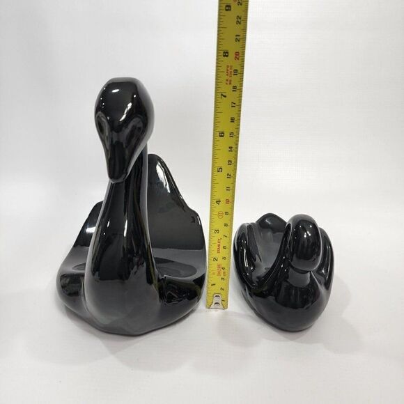 2 Vintage MCM Ceramic Swan Towel Holder Black Swan Retro Decor - Picture 2 of 8